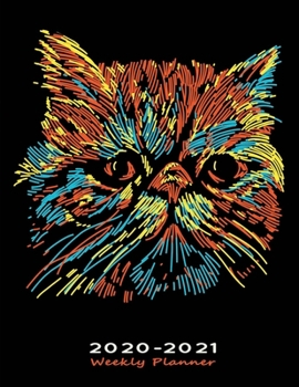 Paperback 2020-2021 Weekly Planner: Two Years Organizer Notebook & Diary with To-Do List & Priorities - Multicolor Cat Face Black Book