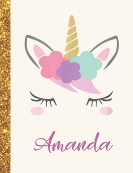 Amanda: Amanda Unicorn Personalized Black Paper SketchBook for Girls and Kids to Drawing and Sketching Doodle Taking Note Marble Size 8.5 x 11