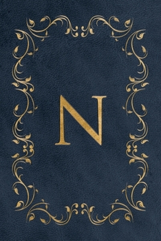 N: Faux leather effect / look gold monogram. Personalized letter ruled journal notebook. Elegant traditional design suitable for all: men, women, ... pages in 6 x 9 matte finish, handy size.
