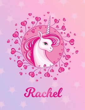 Paperback Rachel: Unicorn Large Blank Primary Sketchbook Paper - Pink Purple Magical Horse Personalized Letter R Initial Custom First Na Book