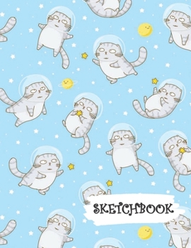 Paperback Sketchbook: Cute Astronaut Space Cat Fun Framed Drawing Paper Notebook Book