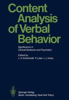 Paperback Content Analysis of Verbal Behavior: Significance in Clinical Medicine and Psychiatry Book