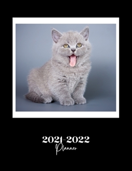 2021-2022 Monthly Planner: Planner 2021-2022 for Women - 18 Month Diary & Calendar. Planner from July 2021 to December 2022 with Goals & Reflection ... Blue Grey Cheeky Kitten Cat Lover Design