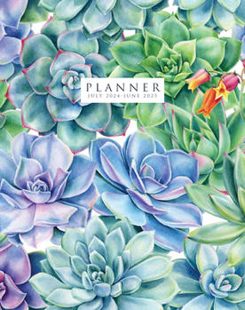 Spiral-bound Succulents Academic July 2024 - June 2025 7.5 X 9.5 Booklet Monthly Planner Book