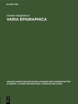 Hardcover Varia Epigraphica [German] Book