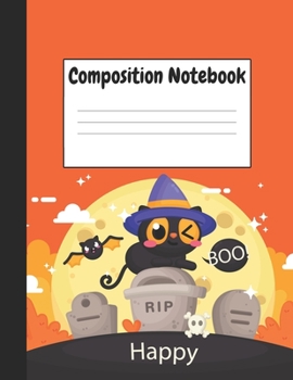 Paperback Composition Notebook: Halloween & Cat Themes Style, 8.5" x 11" (21.59cm x 27.94cm), 120 pages, Large Notebook (College Ruled School Composit Book