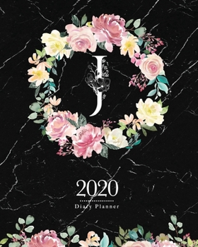 2020 Diary Planner: Dark 8x10 Planner Watercolor Flowers Monogram Letter "J" on Black Marble