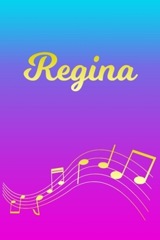 Paperback Regina: Sheet Music Note Manuscript Notebook Paper - Pink Blue Gold Personalized Letter R Initial Custom First Name Cover - Mu Book