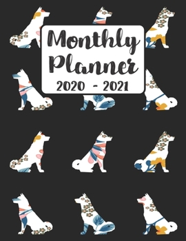 Paperback Monthly Planner 2020-2021: Floral Akita Dog - Two Year Calendar Organizer Agenda with Notes, Address, Password, & Dot Grid Pages Book