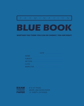 Examination Blue Book, Wide Ruled, 12 Sheets (24 Pages), Blank Lined, Write-in Booklet (Navy Blue)