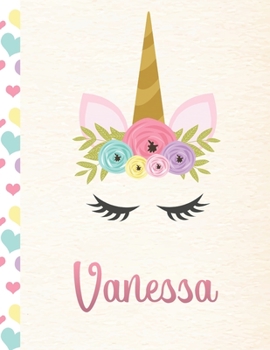 Paperback Vanessa: Personalized Unicorn Dot Grid Bullet Journal/Notebook For Girls With Pink Name - 8.5x11 110 Pages Dotted Journal Diary Book