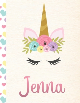 Paperback Jenna: Personalized Unicorn Primary Handwriting Notebook For Girls With Pink Name - Dotted Midline Handwriting Practice Paper Book