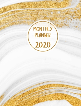 Monthly planner 2020: Large. Month on 2 pages. Incl. 2020 Calendar, Important dates section and Notes pages. 8.5" x 11.0" (Letter size). (Marble look, gold glitters design. Soft matte cover).