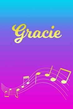 Paperback Gracie: Sheet Music Note Manuscript Notebook Paper - Pink Blue Gold Personalized Letter G Initial Custom First Name Cover - Mu Book