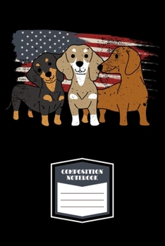 Paperback Composition Notebook: USA Flag 4th of July Dachshund Dog Lined Notebook Journal Diary 6x9 Book