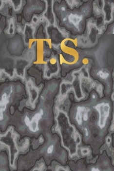 T.S.: 6" x 9" Executive Style Notebook with 100 Blank CREAM COLORED Lined Interior Pages. Gold Monogrammed Two Initials on Black Marble Matte Printed Cover.