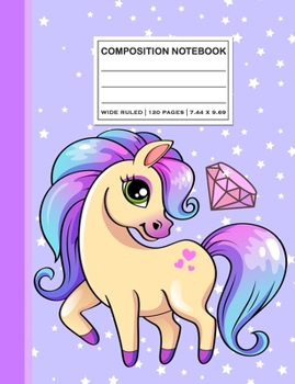 Composition Notebook: Cute Pony and Diamond Cover Wide Ruled Notepad Blank Lined Writing Journal Novelty Gift for School or Work Gifts for Horse Lovers