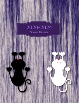 2020-2024 5 Year Monthly Planner: Cats Purple Cover | Agenda With Dot Grid Pages | 12 Months Calendar Monthly Planner With Vision Board