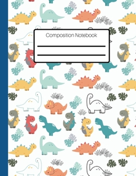 Composition Notebook:A Fun Dinosaur Patterned Wide Ruled Lined Journal: Wide Blank Lined Notebook for Children Kids Boys. Great for taking notes at School or Writing Stories In