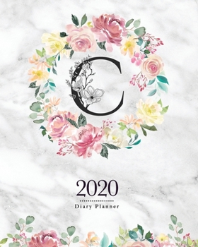 2020 Diary Planner: 8x10 Planner With Watercolor Flowers "C" Monogram On Gray Marble for Woman