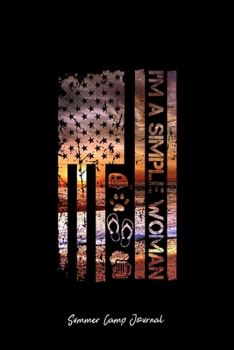 Summer Camp Journal: Simple Woman American Flag Camping Beach Cute Christmas Gift - Black Ruled Lined Notebook - Diary, Writing, Notes, Gratitude, Goal Journal - 6x9 120 pages