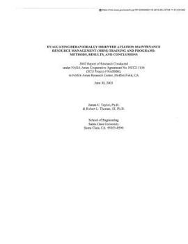 Paperback Evaluating Behaviorally Oriented Aviation Maintenance Resource Management (Mrm) Training and Programs: Methods, Results, and Conclusions Book