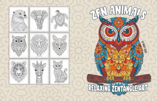 Paperback Zen Animals: Relaxing Zentangle Art. Zen Animals Coloring Book: Relaxing Zentangle Designs for Stress Relief and Mindfulness. Perfect for Adults and Kids Book