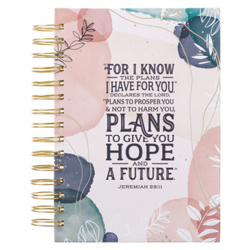 Spiral-bound Christian Art Gifts Journal W/Scripture Plans Jeremiah 29:11 Bible Verse White Abstract Leaves 192 Ruled Pages, Large Hardcover Notebook, Wire Bound Book