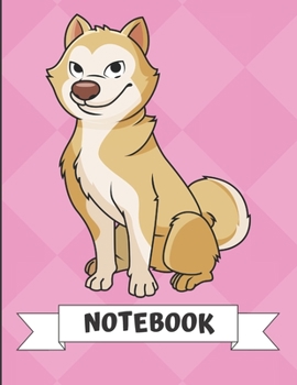 Paperback Notebook: Sitting Husky Malamute Dog Cartoon on a Pink Diamond Background. Book is Filled with Lined Journal Paper for Notes and Book