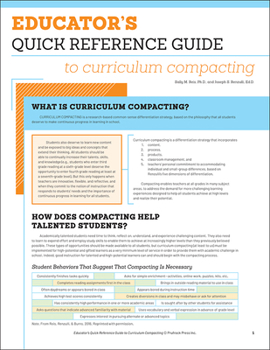 Paperback Educator's Quick Reference Guide to Curriculum Compacting Book