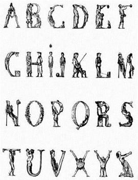 Paperback Storybook Drawing And Writing Paper Notebook: Human Alphabet Art cover Book