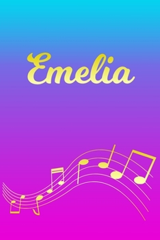 Paperback Emelia: Sheet Music Note Manuscript Notebook Paper - Pink Blue Gold Personalized Letter E Initial Custom First Name Cover - Mu Book