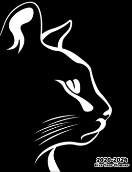 2020-2024 Five Year Planner: Cat On Black Cover, 60 Months Calendar, 5 Year Monthly Appointment Notebook, Agenda Schedule Organizer Logbook With Holidays and Inspirational Quotes