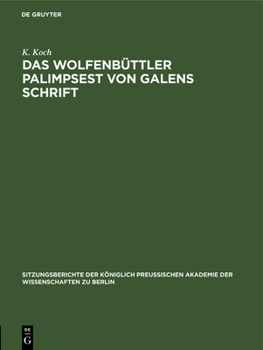 Hardcover Das Wolfenbüttler Palimpsest Von Galens Schrift [German] Book