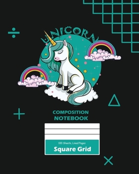Paperback Unicorn Square Grid, Graph Paper Composition Notebook, 100 Sheets, Large 8 x 10 Inch, Quad Ruled Black Cover Book