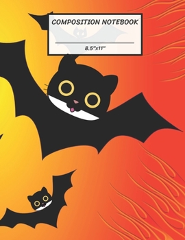 Paperback Composition Notebook: Halloween Funny Cat Head Bat, Wide Ruled paper Notebook, Notes Taking, Basic Lines Journal,8.5"x11",100 Pages, For Boy Book