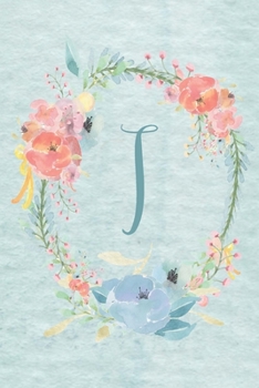 Notebook 6x9 - Initial I - Light Blue and Pink Floral Design: College ruled notebook with initials/monogram - alphabet series.