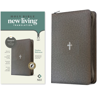 Imitation Leather NLT Thinline Reference Zipper Bible, Filament Enabled (Leatherlike, Textured Cross Gray, Indexed, Red Letter) Book