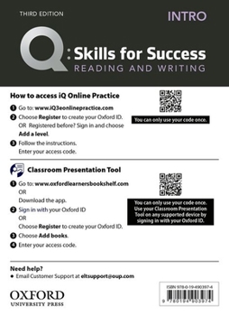 Misc. Q3e Intro Reading and Writing IQ and Classroom Presentation Tool: Teacher Access Code Card Pack Book