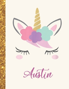 Austin: Austin Unicorn Personalized Black Paper SketchBook for Girls and Kids to Drawing and Sketching Doodle Taking Note Marble Size 8.5 x 11