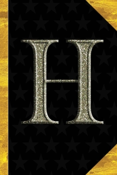 H: Black with Gold Classic Vintage theme | Personalized College Lined Notebook Journal | Diary & Note Taking |Initial Monogram Glitters Letter Star ... Travel Size | Gift for Friends Coworkers