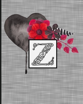 Paperback Z: Monogram Initial Letter "Z" Lined Journal - Black Heart Gray with Gothic Floral Design Book