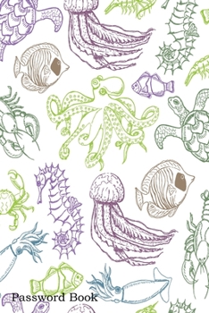Paperback Password Book: Include Alphabetical Index With Sea Animals Seamless Background Book