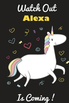 Alexa: Cute Unicorn - Personalized Blank Lined Journal Notebook Gift For Girls