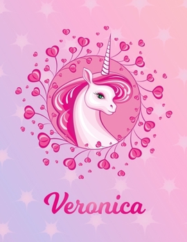 Paperback Veronica: Unicorn Large Blank Primary Sketchbook Paper - Pink Purple Magical Horse Personalized Letter V Initial Custom First Na Book