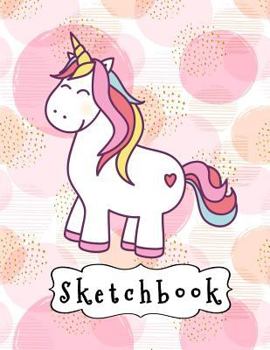 Sketchbook: Happy White Unicorn On Pink Circles Pattern, Large Blank Sketchbook For Girls, 110 Pages, 8.5" x 11", For Drawing, Ske