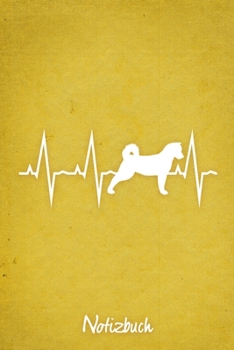 Notizbuch: Gelbes kariertes American Akita Herzschlag Hunde Notizheft ca DIN A5 weiß kariert 110 Seiten (German Edition)