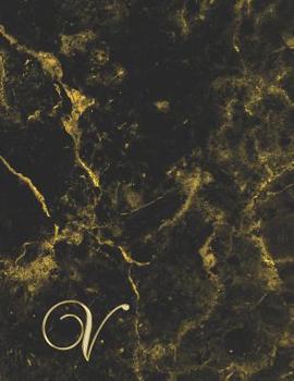 Paperback V: College Ruled Monogrammed Gold Black Marble Large Notebook Book