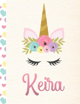 Keira: Personalized Unicorn Primary Story Journal For Girls With Pink Name | Half Ruled Dotted Midline and Blank Picture Space | Kindergarten to Early ... | Grades K-2 Composition School Exercise Book
