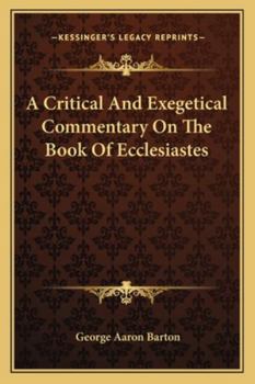 Paperback A Critical And Exegetical Commentary On The Book Of Ecclesiastes Book